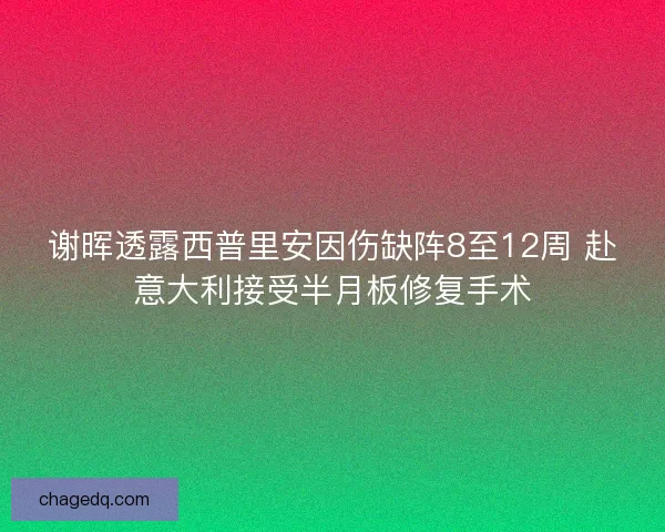 谢晖透露西普里安因伤缺阵8至12周 赴意大利接受半月板修复手术