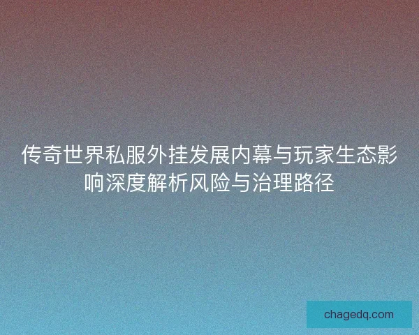 传奇世界私服外挂发展内幕与玩家生态影响深度解析风险与治理路径